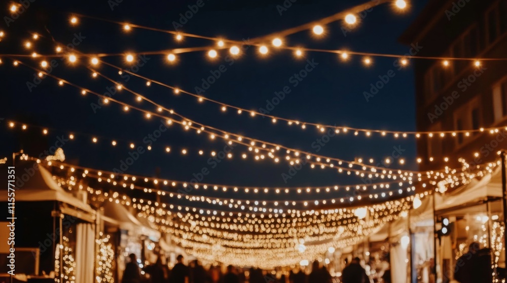 Obraz premium Festive Night Market with Vibrant Lights and Joyful People