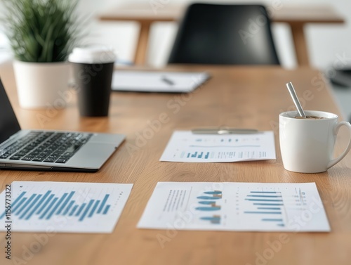 A business meeting with cash flow reports and revenue graphs on the table, symbolizing collaborative financial management photo