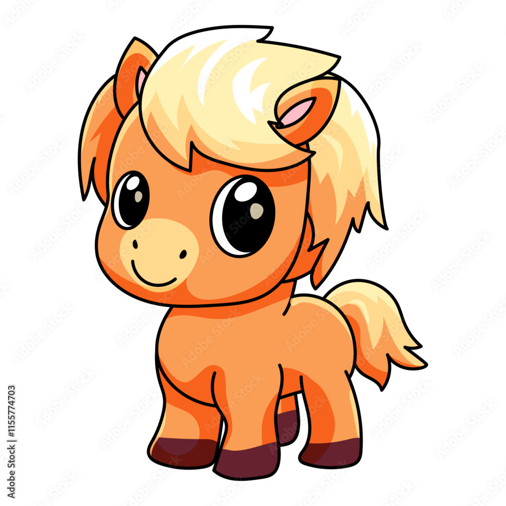 Obraz premium Cute Horse Cartoon Kawaii Sticker. Character Vector Illustration