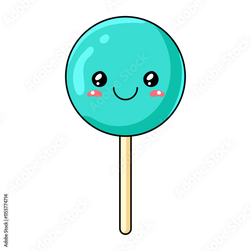 Cute Lollipop Cartoon Kawaii Sticker. Character Vector Illustration