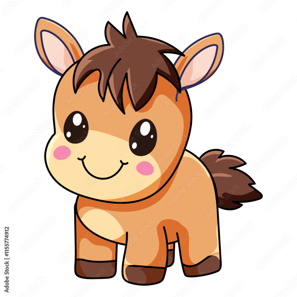 Fototapeta premium Cute Horse Cartoon Kawaii Sticker. Character Vector Illustration