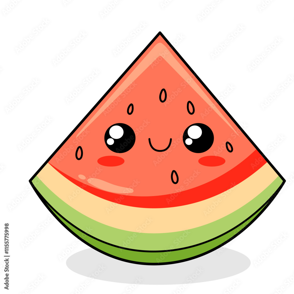 Cute Watermelon Cartoon Kawaii Sticker. Character Vector Illustration Cute Watermelon Cartoon Kawaii Sticker. Character Vector Illustration