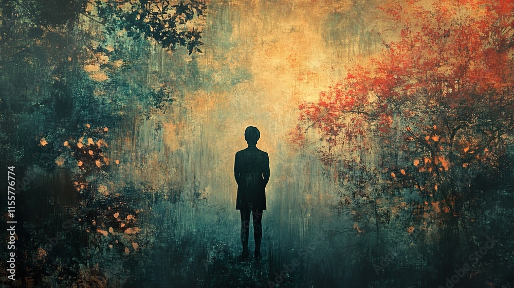 Fototapeta premium Solitude in the Autumn Forest: A Contemplative Scene