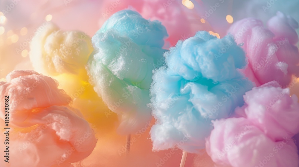 Fototapeta premium Mouthwatering view of fluffy, sugary cotton candy embodying the spirit of carnival indulgence
