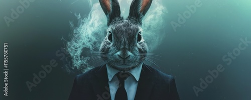 Modern imaging technology used to depict a rabbit in a suit. photo