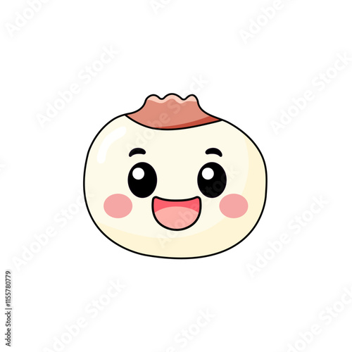 Cute Dim Sum Cartoon Kawaii Sticker. Character Vector Illustration