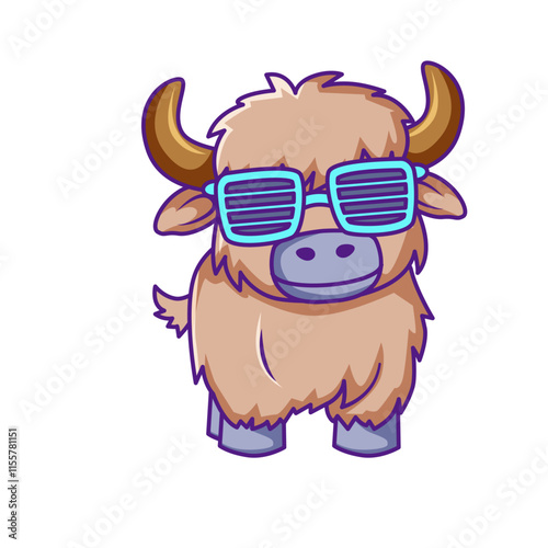 Cute Bison Cartoon Kawaii Sticker. Character Vector Illustration