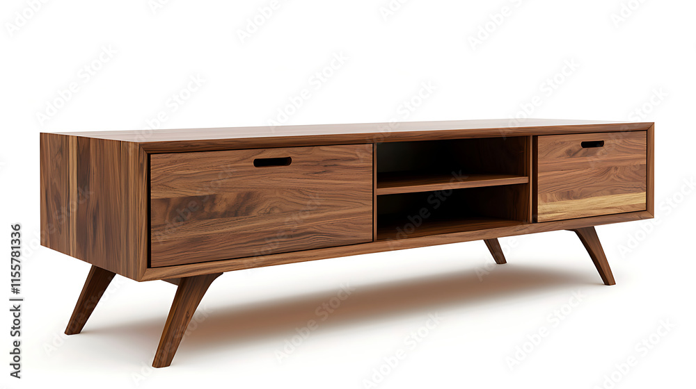 A wooden entertainment center with two drawers and a shelf A wooden entertainment center with two drawers and a shelf