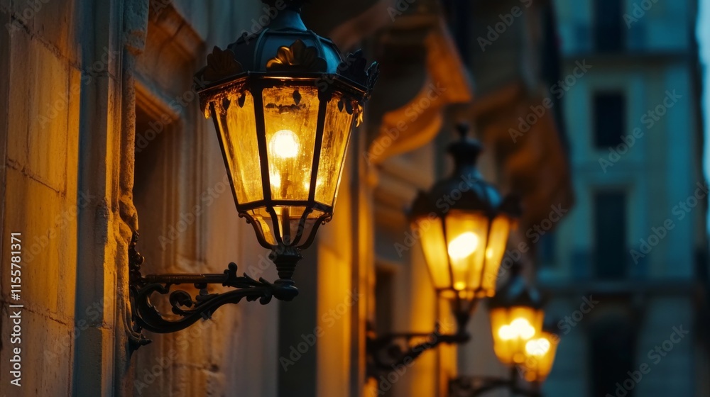 Warm Illuminated Architecture in City Square at Night Warm Illuminated Architecture in City Square at Night