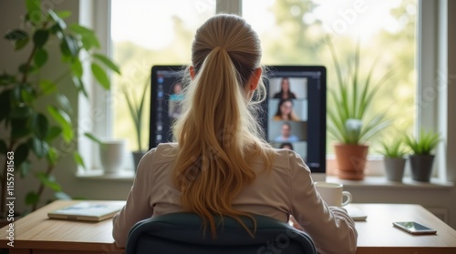 Virtual Meeting: Remote Work and Collaboration. Home Office Vibes: Video Conferencing. Video Conferencing in a Cozy Workspace.