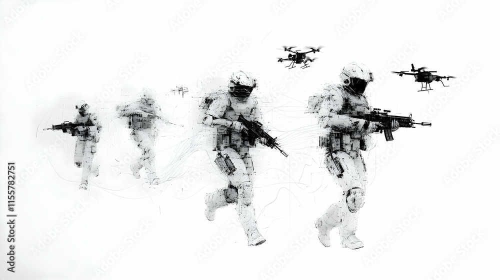 Obraz premium Modern Military Combat Simulation - Advanced Battlefield Strategy