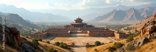 Panoramic view of Nalanda's monastic complex, expansive landscape of historical remains, travel, history photo