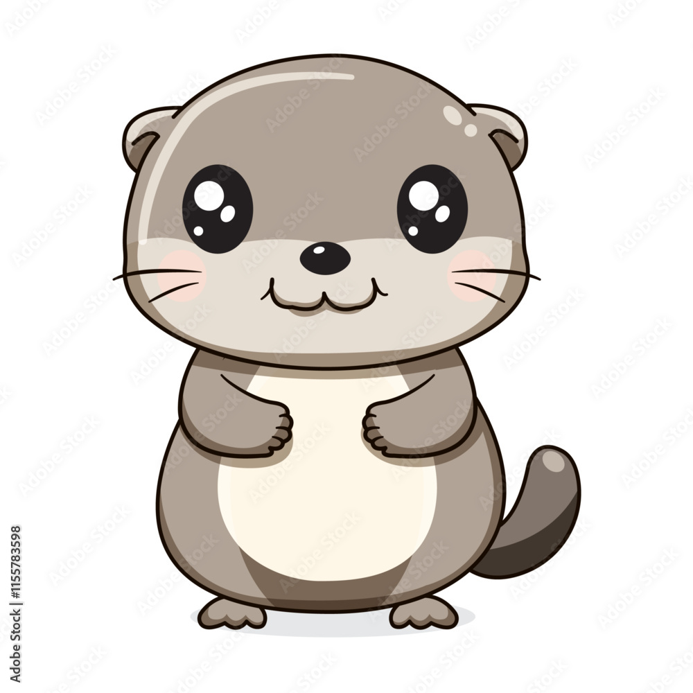 Fototapeta premium Cute Otter Cartoon Kawaii Sticker. Character Vector Illustration