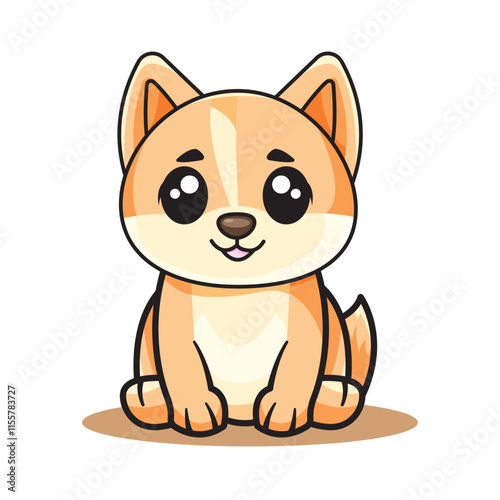 Cute Dog Cartoon Kawaii Sticker. Character Vector Illustration