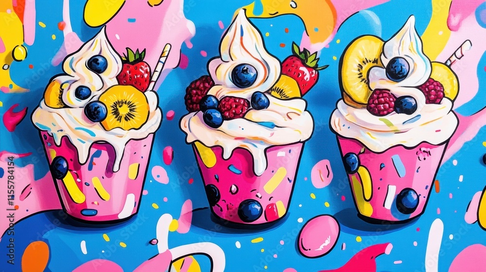 Fototapeta premium Colorful Dessert Background with Whimsical Ice Cream Treats