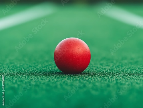 Red ball on green turf field.