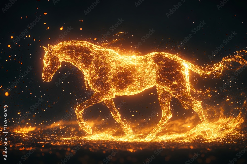 Fiery Horse Artwork Vibrant Orange Light Trail Fiery Horse Artwork Vibrant Orange Light Trail
