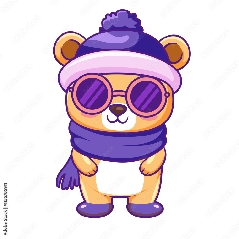 Naklejka premium Cute Bear Cartoon Kawaii Sticker. Character Vector Illustration
