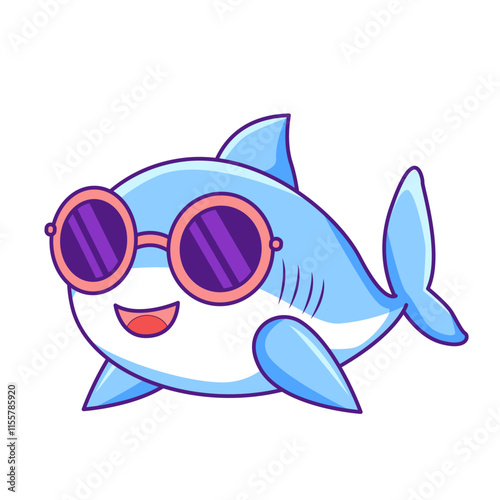Cute Shark Cartoon Kawaii Sticker. Character Vector Illustration