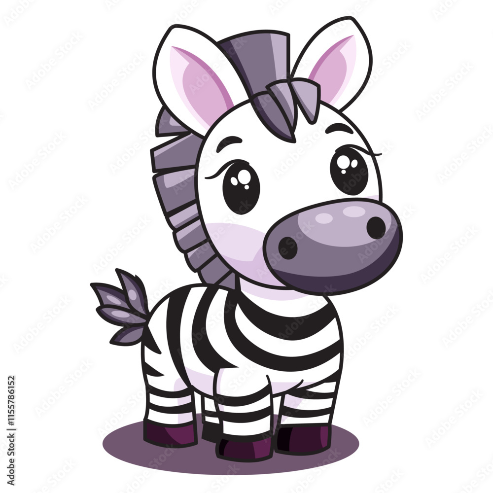 Cute Zebra Cartoon Kawaii Sticker. Character Vector Illustration Cute Zebra Cartoon Kawaii Sticker. Character Vector Illustration