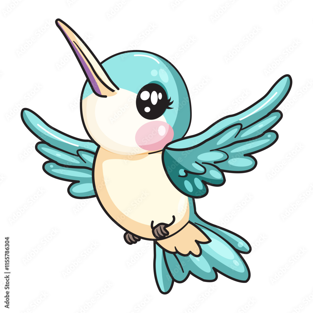 Fototapeta premium Cute Bird Cartoon Kawaii Sticker. Character Vector Illustration