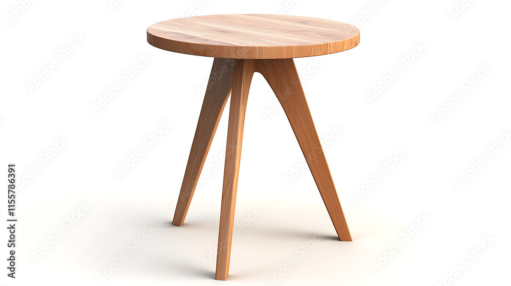 A wooden table with a round top and three legs A wooden table with a round top and three legs