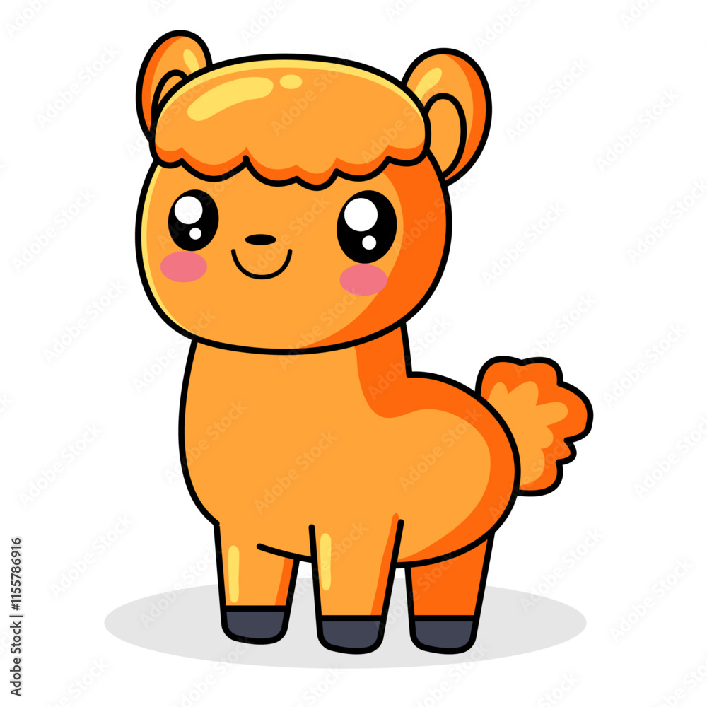 Obraz premium Cute Alpaca Cartoon Kawaii Sticker. Character Vector Illustration