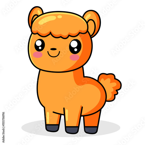 Cute Alpaca Cartoon Kawaii Sticker. Character Vector Illustration