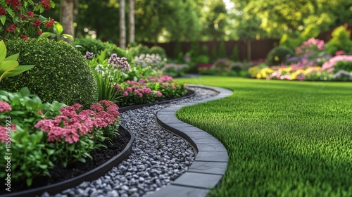 Wallpaper Mural Beautiful garden landscape design with colorful flowers and manicured greenery Torontodigital.ca