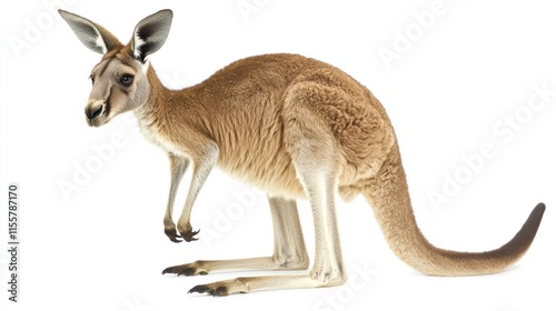 A kangaroo stands upright, using its hind legs as support photo