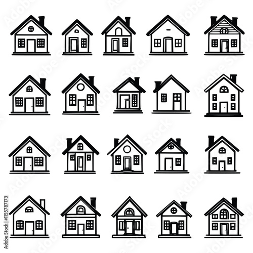 Set of cozy house vector icon with liner stock outline, house icon vector set