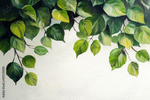 Beautiful green leaves illustrated against a light background showcasing natu...