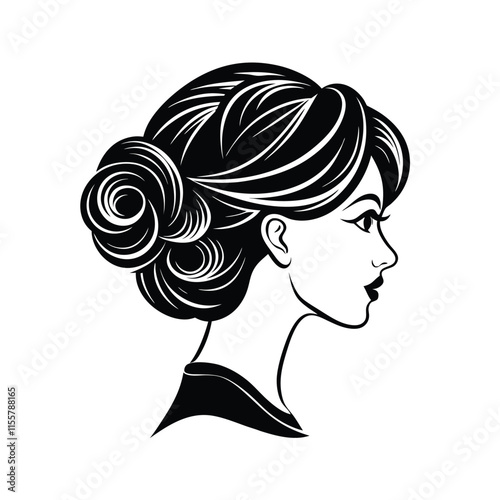 Side-Swept Updo hair style silhouette vector