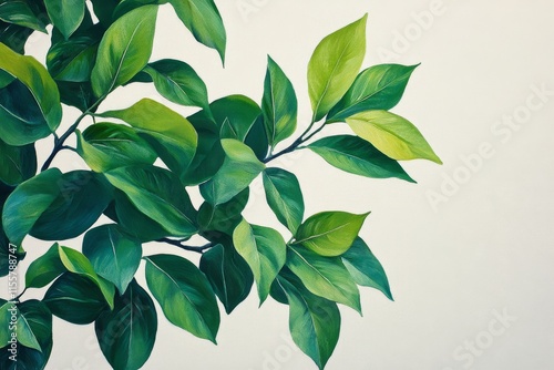 Beautiful green leaves illustrated against a light background showcasing natu...