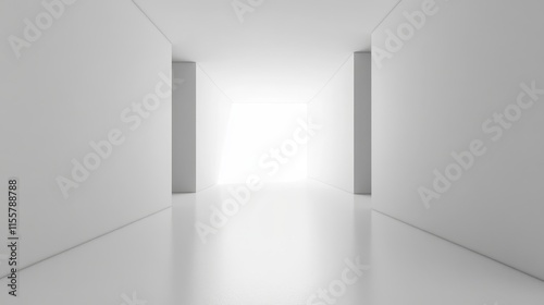 A minimalistic hallway leading to a bright light source, evoking a sense of openness.