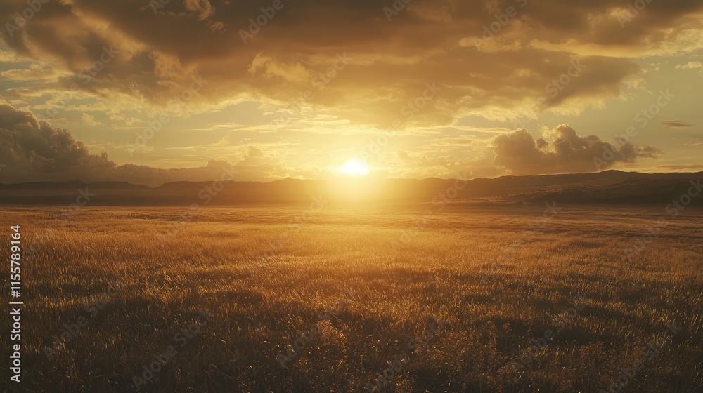 Bright sunrise over a vast open field symbolizing hope and new beginnings Bright sunrise over a vast open field symbolizing hope and new beginnings