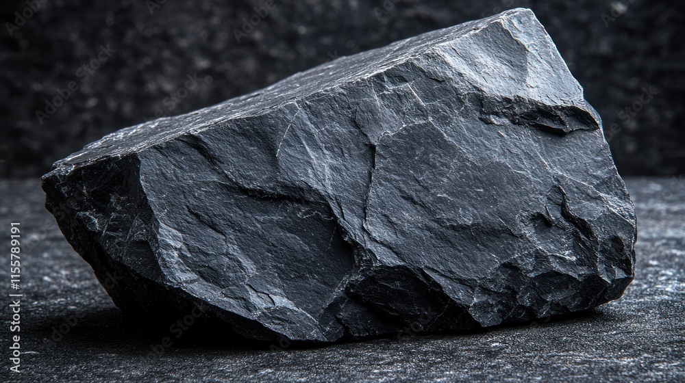Fototapeta premium Dark gray stone slab on dark surface.