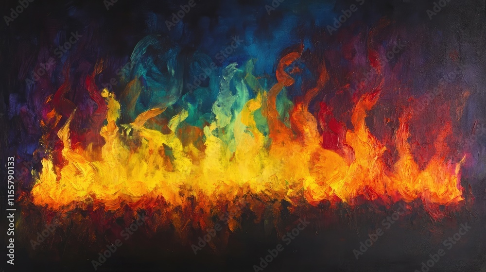 Burning flames with vivid colors rising on a dark canvas Burning flames with vivid colors rising on a dark canvas