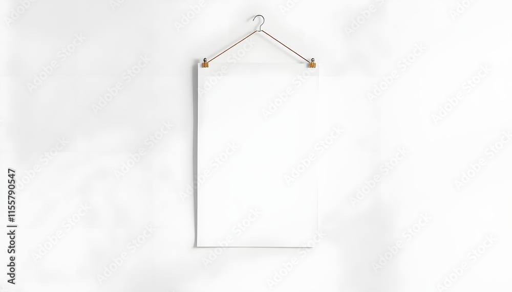 Naklejka premium Poster hanger mockup on white wall, dramatic atmosphere. isolated with white shades
