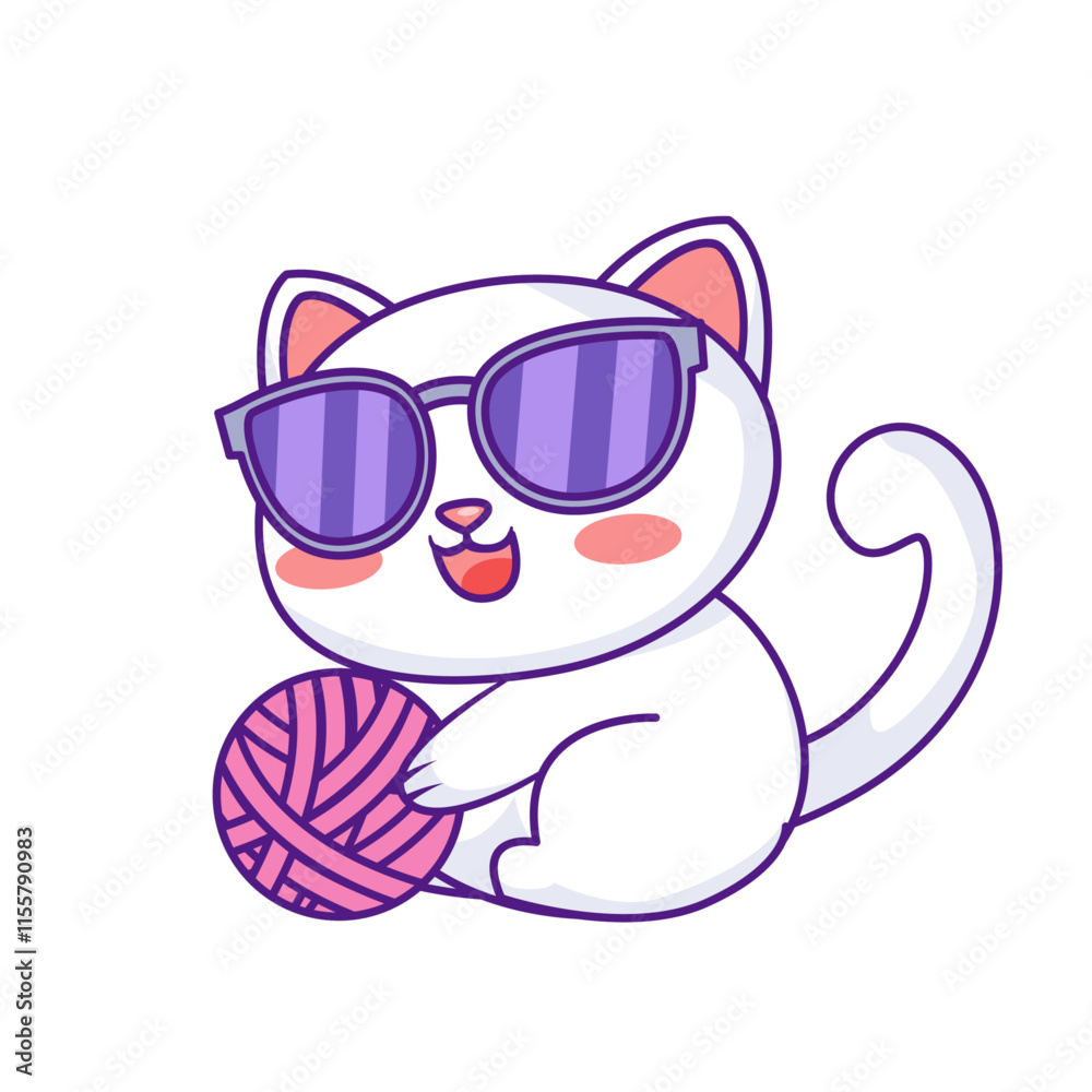 Cute Cat Cartoon Kawaii Sticker. Character Vector Illustration Cute Cat Cartoon Kawaii Sticker. Character Vector Illustration
