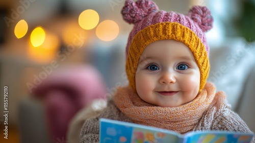 Smiling mother shares a story with her adorable baby in a cozy setting