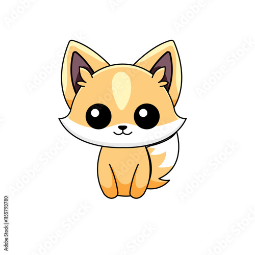 Cute Fox Cartoon Kawaii Sticker. Character Vector Illustration
