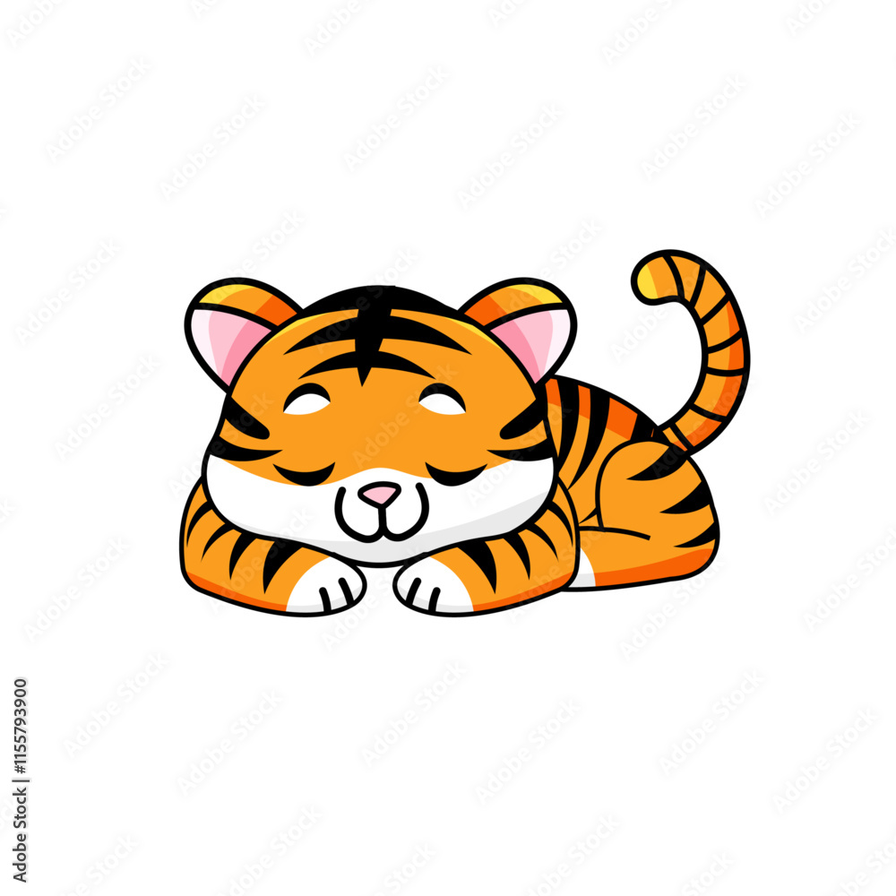 Cute Tiger Cartoon Kawaii Sticker. Character Vector Illustration Cute Tiger Cartoon Kawaii Sticker. Character Vector Illustration