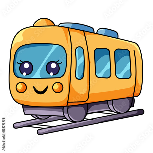 Cute Train Cartoon Kawaii Sticker. Character Vector Illustration
