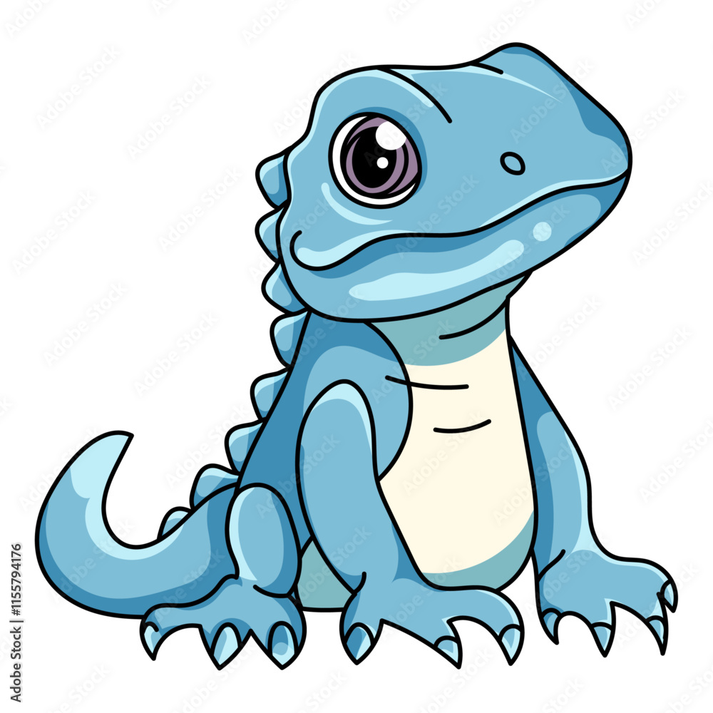 Naklejka premium Cute Iguana Cartoon Kawaii Sticker. Character Vector Illustration