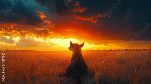 Hyenas roam in grasslands at sunset showcasing their natural behavior in the ...