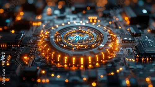 Wallpaper Mural Futuristic Circuit Board: Glowing Core of Technological Innovation Torontodigital.ca