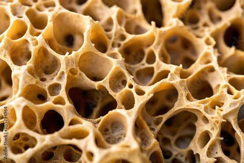 Close Up of Natural Bone Tissue Showing Complex Spongy and Porous Architecture photo