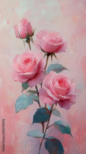 Beautiful pink roses with delicate petals arranged elegantly against a soft pink background