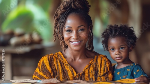 Smiling mother and child sharing a joyful moment in a cozy outdoor setting du...